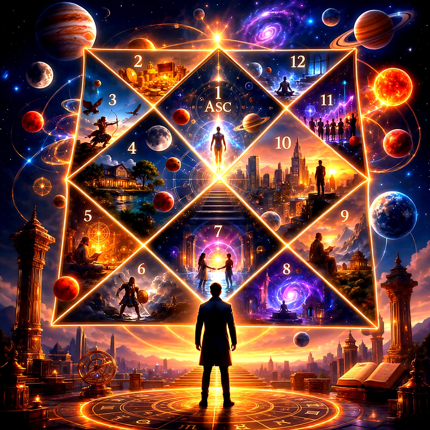 The 12-house Vedic astrology chart as a gameboard