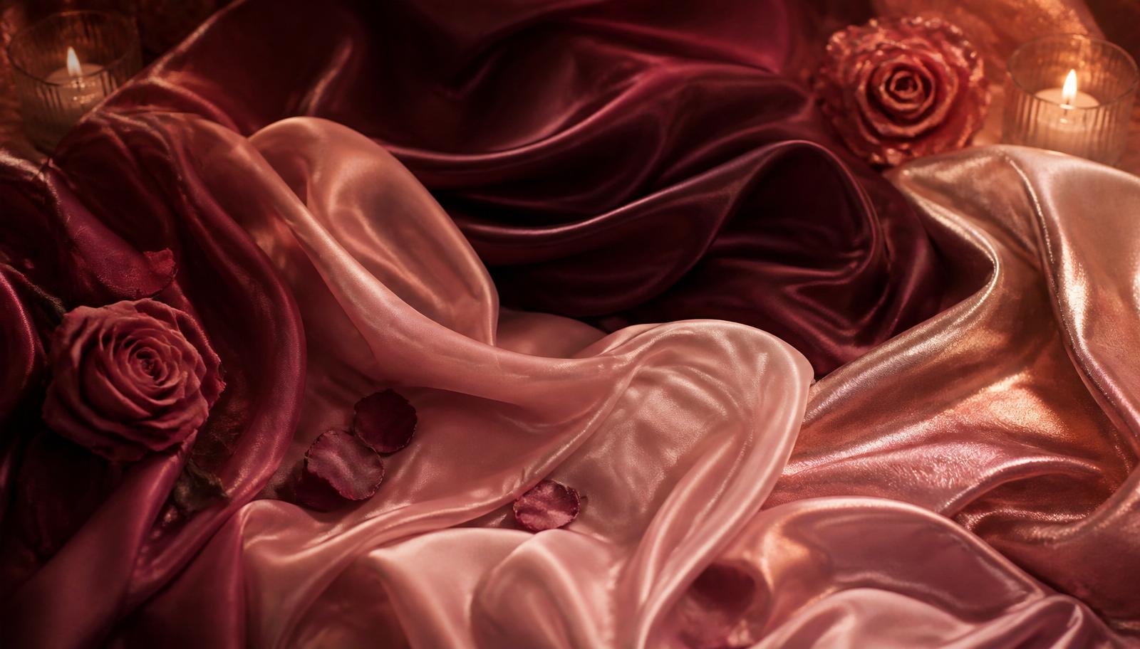 Rose, wine and rose-gold silk fabric