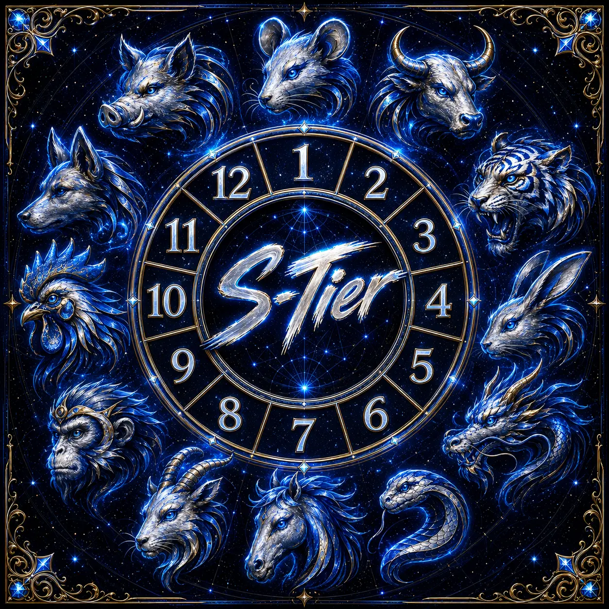 The 12 Chinese zodiac animal signs arranged in a wheel