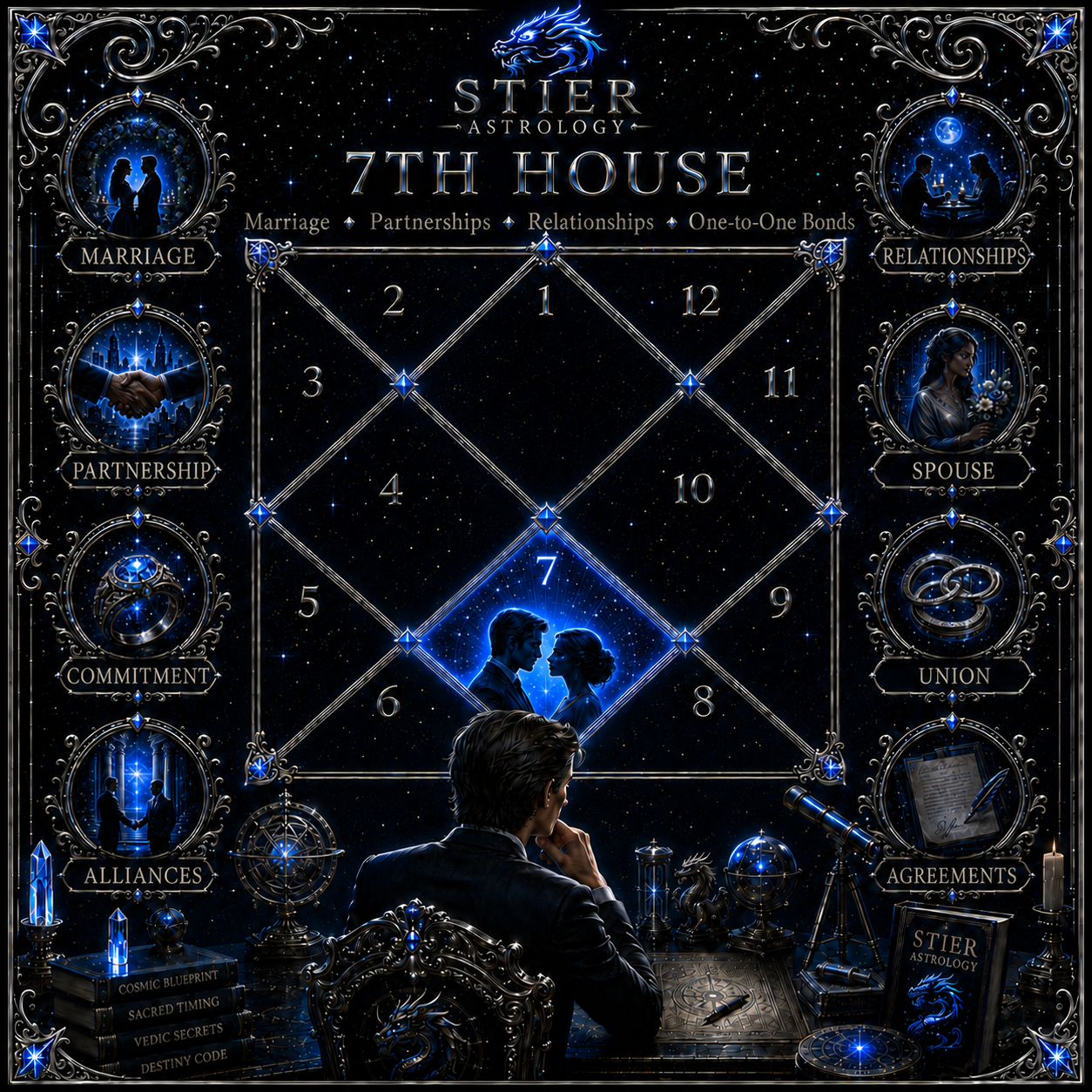 The 7th house illuminated in a Vedic astrology chart symbolizing love and marriage