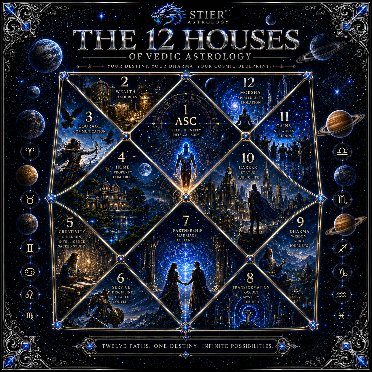 The 12 houses of Vedic astrology chart